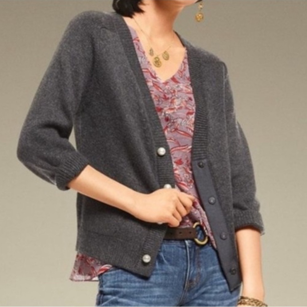 CAbi charcoal gray V-neck button cardigan